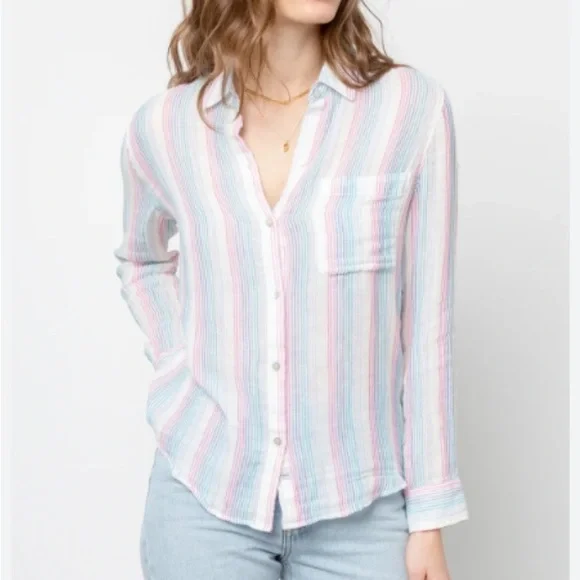 Rails Ellis Button-Down Shirt in Iris Stripe Size S 100% Cotton - Picture 1 of 9